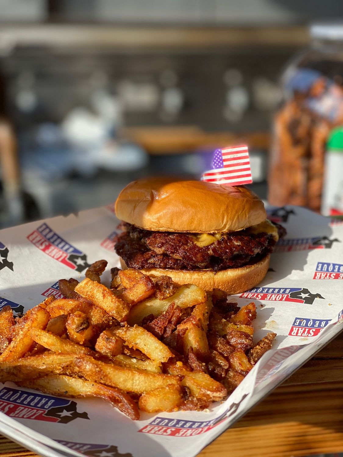 Smash patty burger with dripping fries