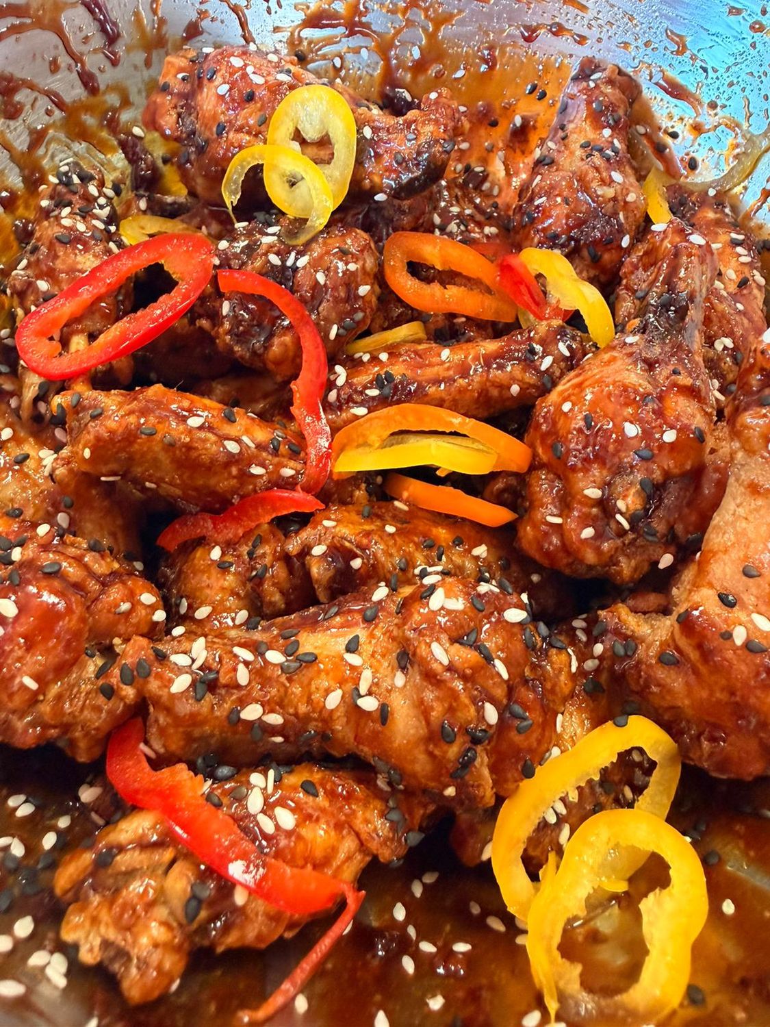 Sticky glazed wings